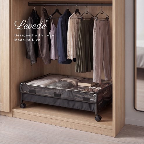 Levede Under Bed Storage Box with Lid Wheels,48L ,Metal Frame,Black