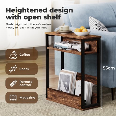 Levede 40x18x55cm Side Table with Storage Shelf Metal Frame
