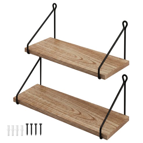Levede Solid Floating Shelves Wall Mounted Hanging Shelf Set of 2 Rustic 40cm Image