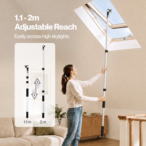 Levede Skylight Opener Telescopic Window Pole 1.1-2m Roof Window Aluminium Black