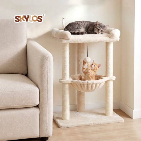 Skylos Cat Tree Tower Bed with Hammock Ball Scratching Post Large Perch Beige