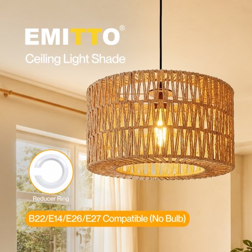 Emitto Lamp Shade Boho Woven Light Shade Durable Easy Fit Living Room Yellow