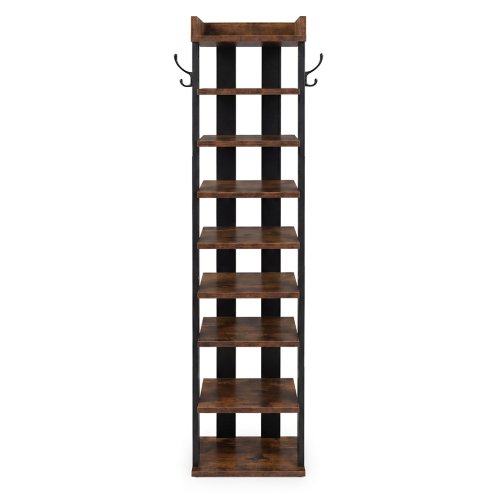 Levede Shoe Rack Storage Organiser 9 Tier Industrial Shoe Shelf Adjustable Brown