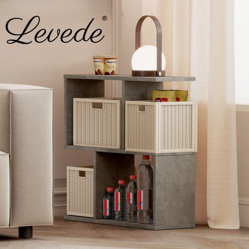 Narrow Side Table Slim End Sofa Table with Living Room Storage 20cm Modern Grey