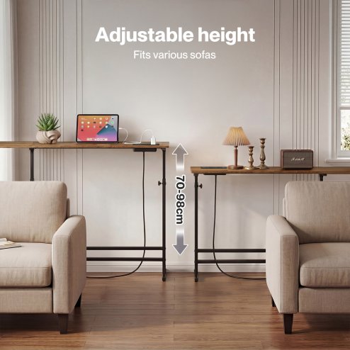 Levede Console Table Narrow Adjustable with Power Outlet for Hallway Brown
