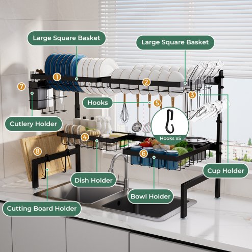 TOQUE Dish Drainer Rack Over the Sink Dish Drying Rack