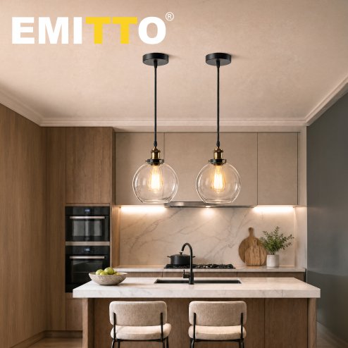 Emitto 2PCS Ceiling Pendant Light Industrial Glass LampShade Adjustable Cable