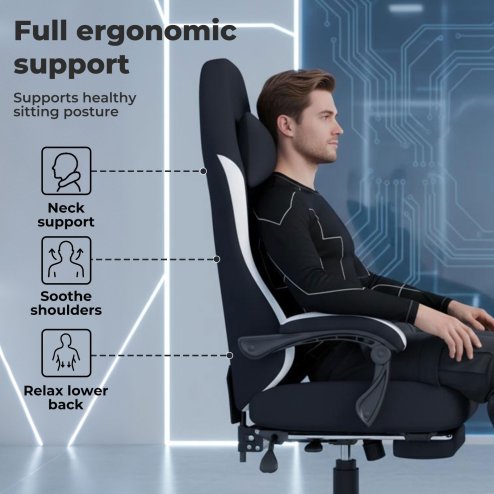 Levede Office Desk Chair Fabric Gaming Recliner Adjustable Height Swivel Black