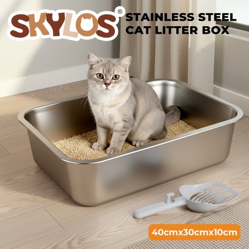 Skylos Litter Box for Small Animals, Stainless Steel