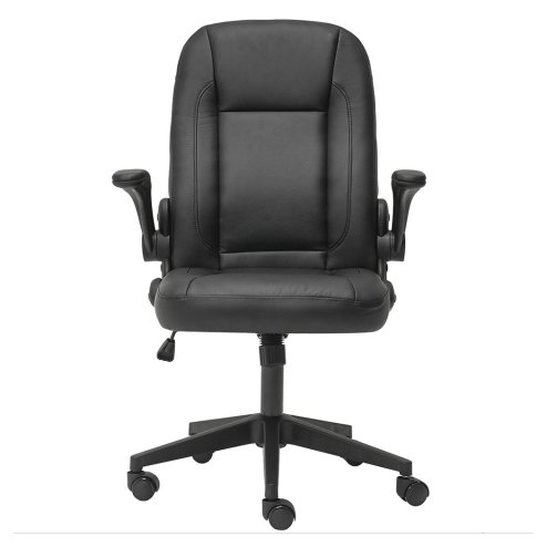 Ergonomic Office Computer Chair PU Leather Swivel Recliner with Flip-Up Armrests