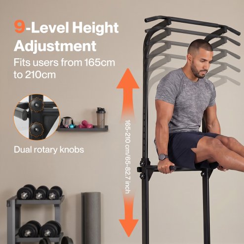 Centra Pull Up Station, 9-Height Adjustable, 150kg Carbon Steel, Black