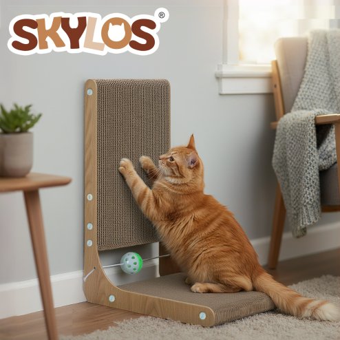 Skylos 48cm High L Shaped Cat Scratching Board with Ball Toy Wall Furniture