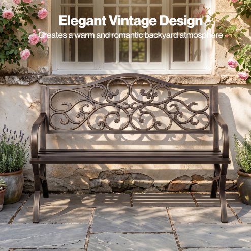 Levede Garden Bench,Outdoor Bench,300kg Metal,Floral Pattern Bronze