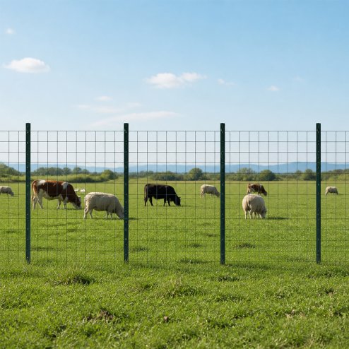 Metal Fence Posts 3Ft 10Pc Set U Shape Powder Coated for Garden Boundary Green