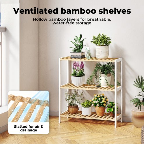 Levede Bamboo Storage Shelf 3-Tier Organiser Shelving Unit Stand Shoe Rack