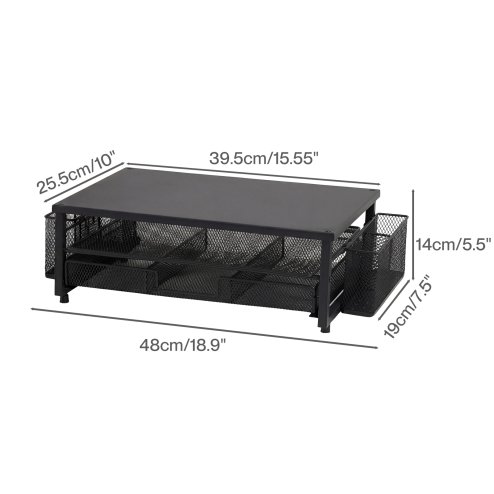 Levede Monitor Riser Desk Organiser with Drawer Metal Monitor Stand Black