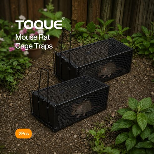 TOQUE Humane Mouse Traps Live Catch Rodent Trap Auto Lock For outdoor Black 2pc