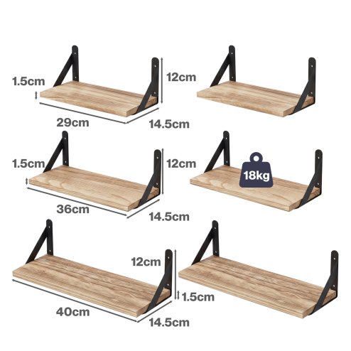 Levede Floating Shelves 6 Set Wood Shelves for Wall Brown Modern Storage Home