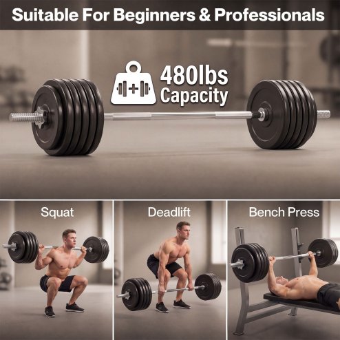 Centra 2'' Olympic Barbell Bar 5ft Weight Lifting Gym Training Bar Spring Clips