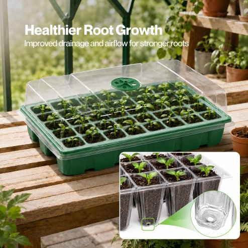 TOQUE Seed Trays 5Pc Clear View With Lids 40 Cell Propagators For Plants Green