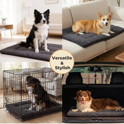 SKYLOS Large Dog Bed Foam Mattress Plush Pet Bed Non Slip Crate Mat XL 89x58cm