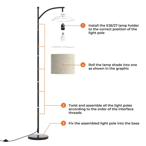 Emitto Standing Floor Lamp Living Room with Led Light Corner Remote Foot Switch