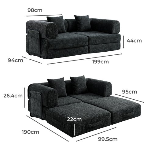 Levede Modular Sofa Bed 3 Seater Convertible Couch Oversize Folding Floor Bed