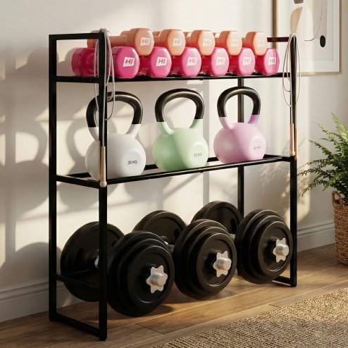 Centra 3 Tier Dumbbell Rack Adjustable Heavy Duty Steel Weight Storage Stand Image