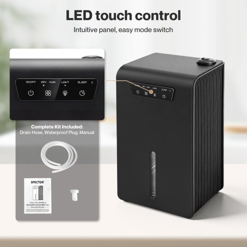 Spector Dehumidifier with Auto Off &Coloured LED Light in Black Colour, 3.2L