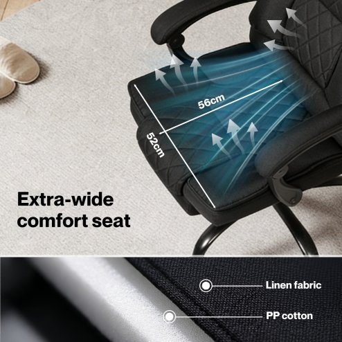 Levede Office Chair with Footrest Linen Fabric High Back Swivel 135?? Reclining
