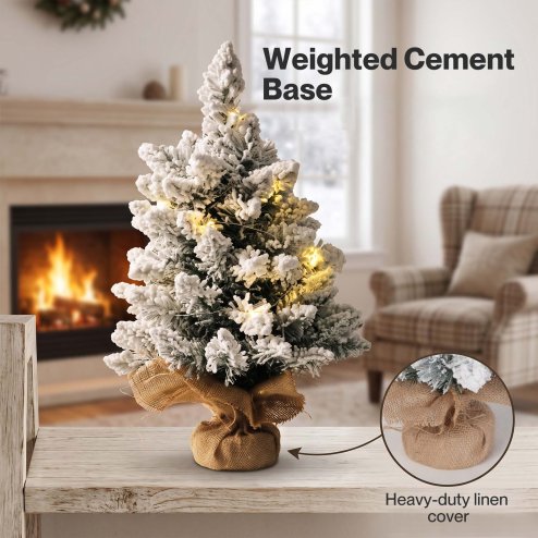 Santaco Christmas Tree Mini 49cm Snow Flocked PVC LED Tabletop Desk Xmas White