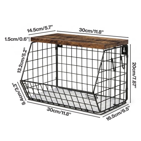 Toque Fruit Snack Storage Basket 2PCS Stackable Wall Mounted Kitchen Wood Lid