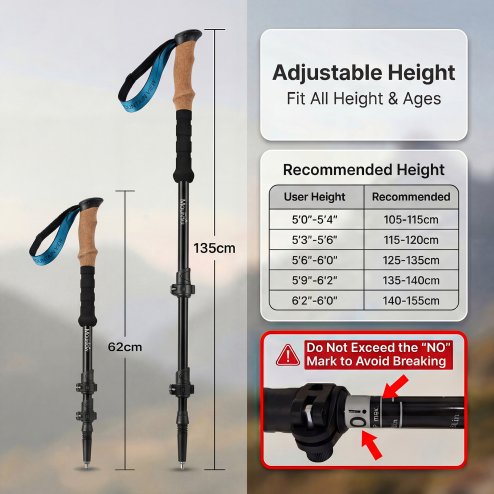 Mountview Trekking Poles Carbon Fibe Lightweight Hiking Sticks 2PC Black