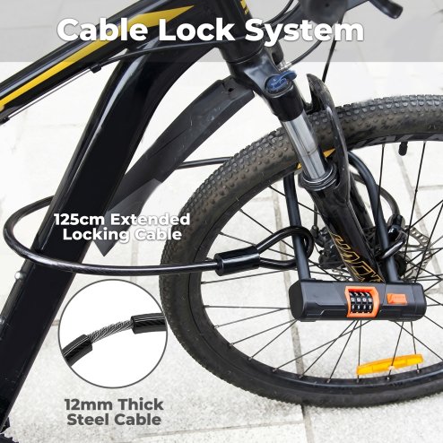 Bike Lock Combination, D Lock with Cable, 4 Digit Alloy Steel, Black Orange