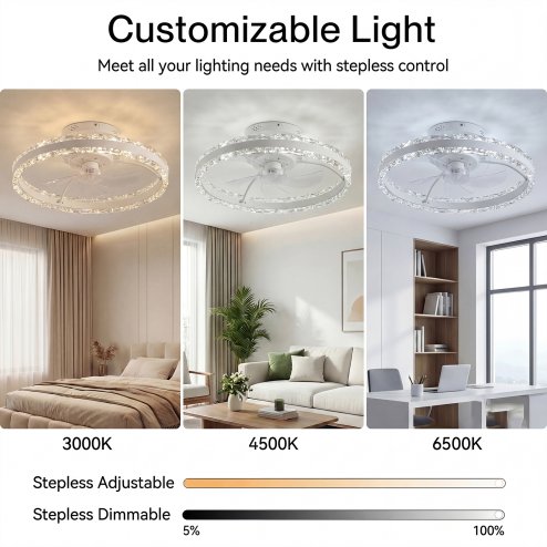 Emitto LED Ceiling Fan Light Dimmable 6 Speed Lamp Living Room with Remote APP