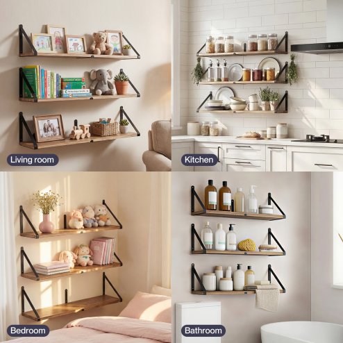 Levede Floating Shelves Wall Mounted Book Shelves for Wall Set of 3 Natural