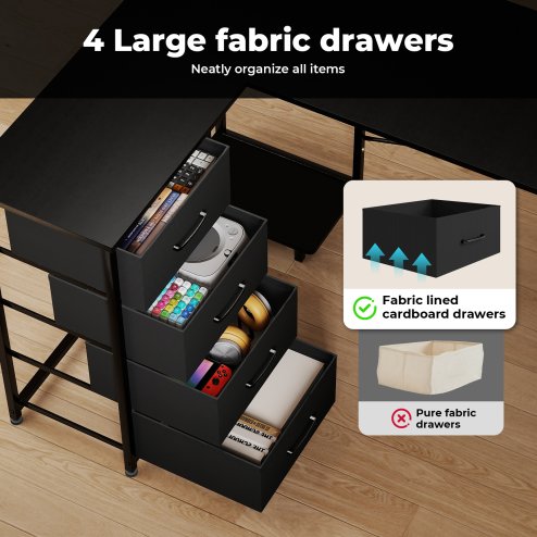 Levede Office Gaming Desk Reversible L-shaped Corner Computer Table 4 Drawers