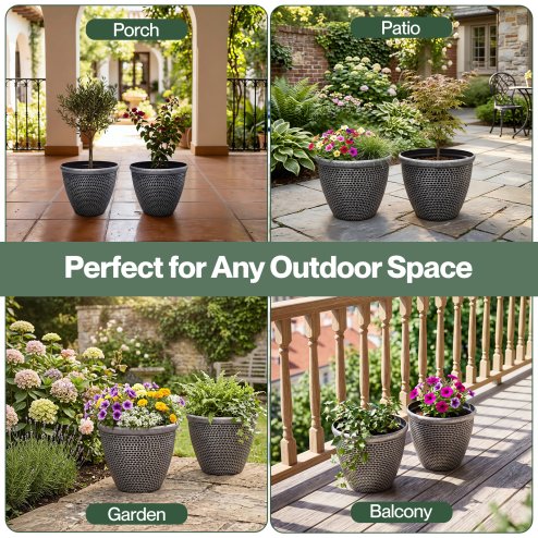 TOQUE 2PCS Plastic Garden Plant Pots 30cm Round Outdoor Planters Drainage Holes