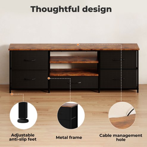 Levede TV Stand Cabinet Entertainment Unit Stand 140cm 5 Drawers Storage Shelves