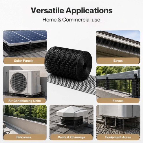 Mountview Solar Panel Bird Mesh PVC Coated Black 30M Roof Guard For Pigeons