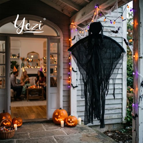 Yezi Halloween Decorations Grim Reaper 130cm Black Polyester Foam