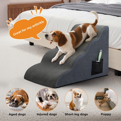 Skylos 4-Step Pet Stairs for Bed Sofa High Density Foam Dog Ramp Non-Slip Ladder