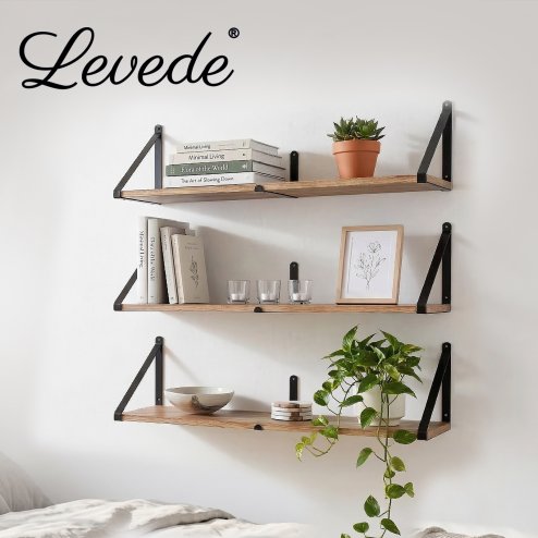 Levede Floating Shelves Wall Mounted Book Shelves for Wall Set of 3 Natural