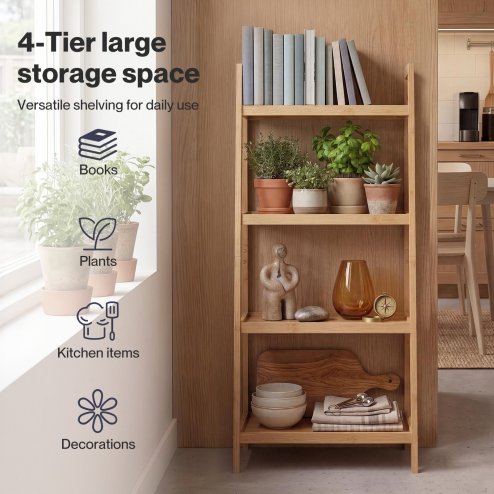 Levede Shelf 4 Tier Space Saving Bamboo Display Cabinet For Living Room Bamboo