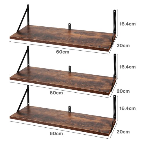 Levede Floating Shelves Wall Wood Rustic with Brackets Vintage Brown Set of 3