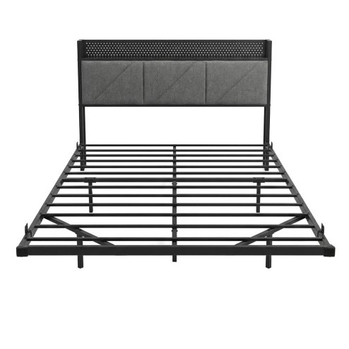 Levede Floating Bed Frame Double LED Lights Upholstered USB Storage Headboard