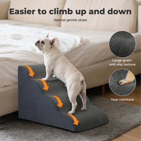 Skylos 4-Step Pet Stairs for Bed Sofa High Density Foam Dog Ramp Non-Slip Ladder