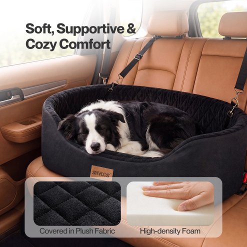 Skylos Dog Car Seat Large Booster Bed for Cars Travel SUV Black Soft Oxford