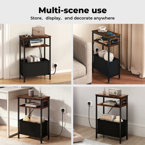 Slim Side Table with Charging Station Storage Narrow End Table Sofa Living Room