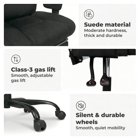 Executive Ergonomic Office Chair Suede Fabric Wide Seat 155?? Recline Footrest